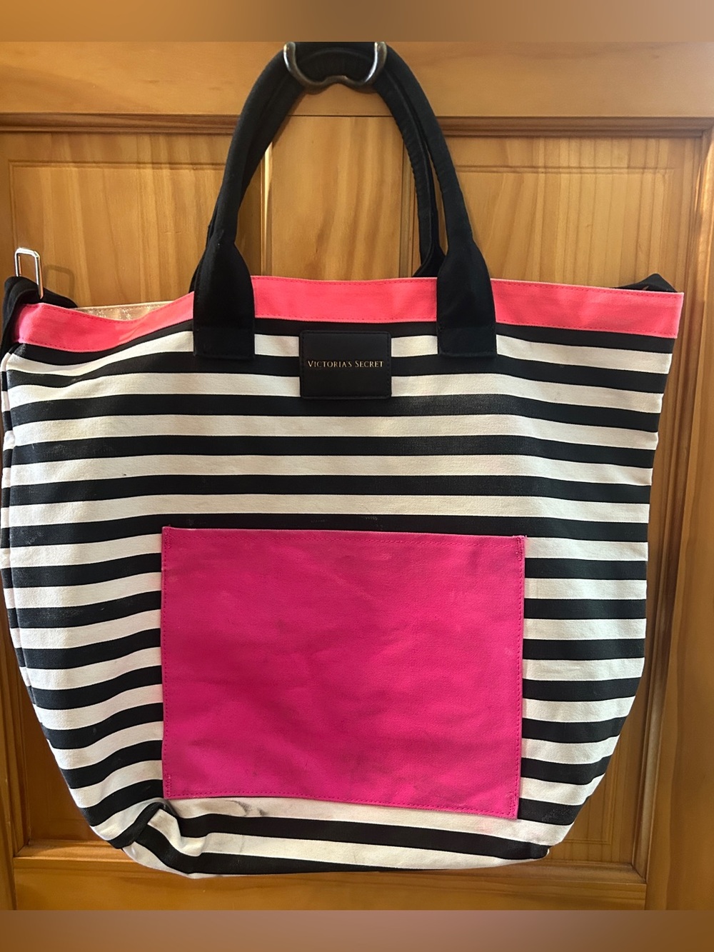 VICTORIA'S SECRET Stripe Black
White Pink Tote Bag Limited Edition Beach Bag HTF